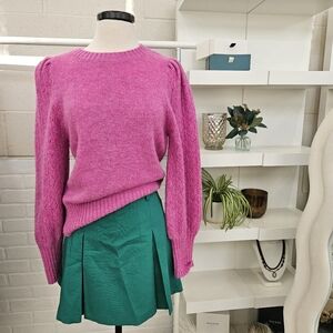 Fuchsia Sweater With Pointelle Sleeves